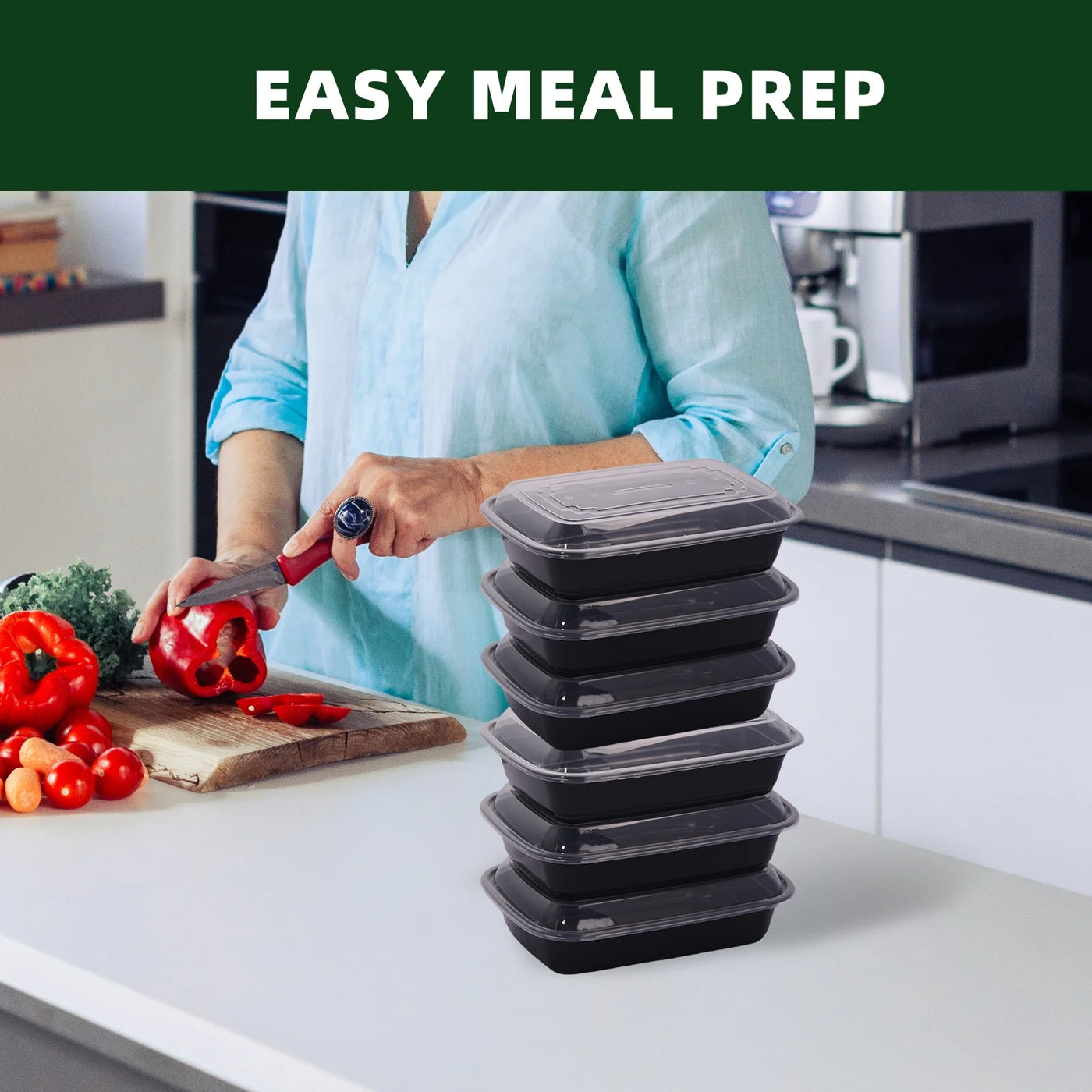 50 Packs Black Meal Prep Containers Reusable, Food Containers with Lids, to Go Container(24 Oz), for Pantry Organization