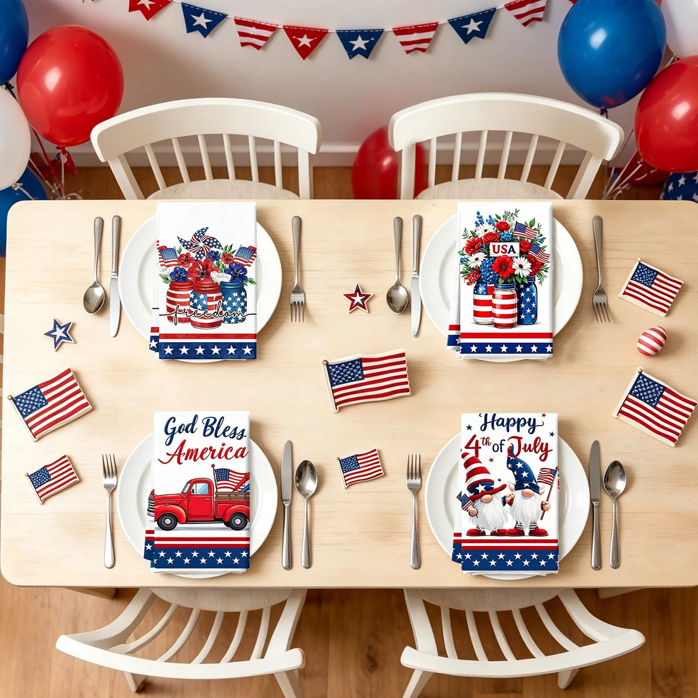 4-Piece 4th of July Patriotic Kitchen Towel, 16" X 24" American Flag Stars Kitchen Dish Towels, Red White Blue Absorbent Hand Towel for Independence