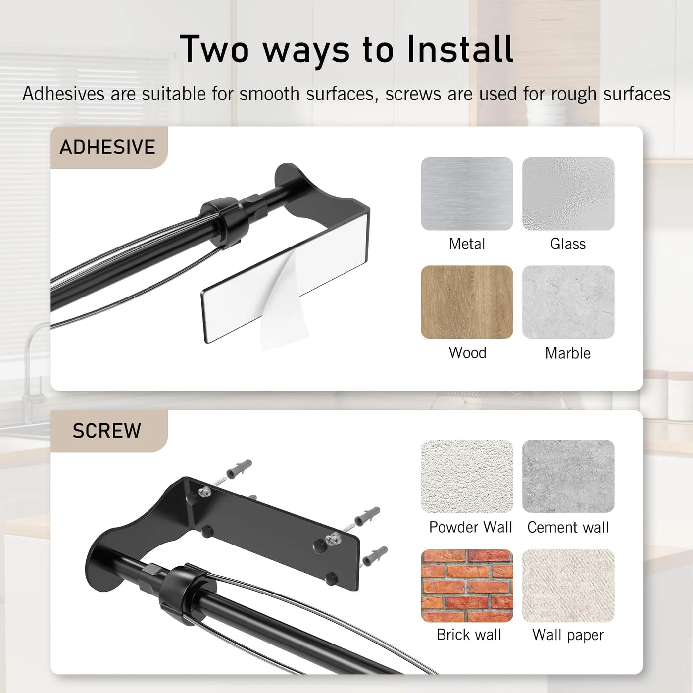 Stainless Steel Single Hand Operable Easy Tear Wall Mount Under Cabinet Paper Towel Holder, Black, for Drying Dishes
