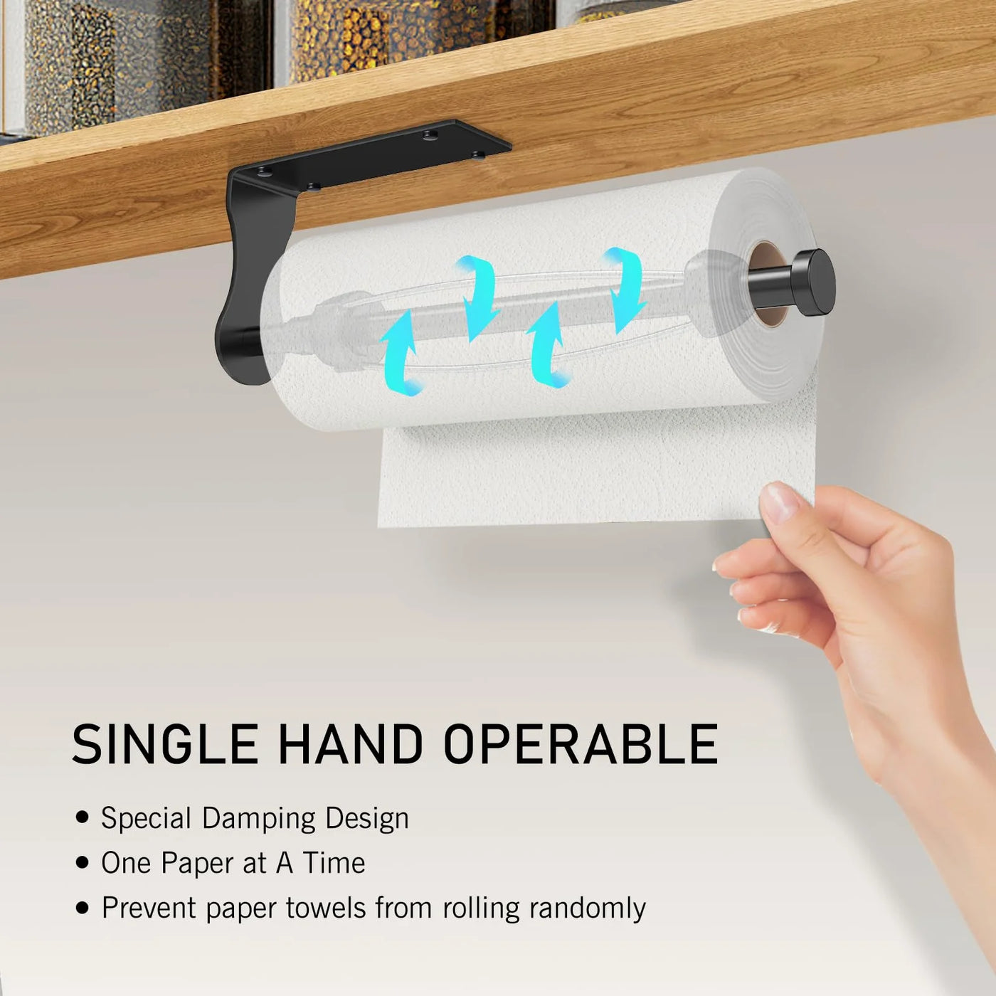 Stainless Steel Single Hand Operable Easy Tear Wall Mount Under Cabinet Paper Towel Holder, Black, for Drying Dishes