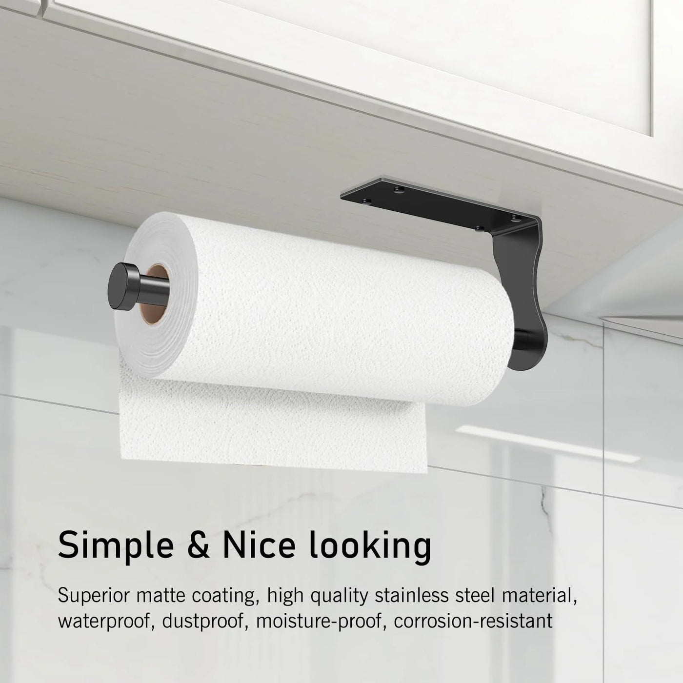 Stainless Steel Single Hand Operable Easy Tear Wall Mount Under Cabinet Paper Towel Holder, Black, for Drying Dishes