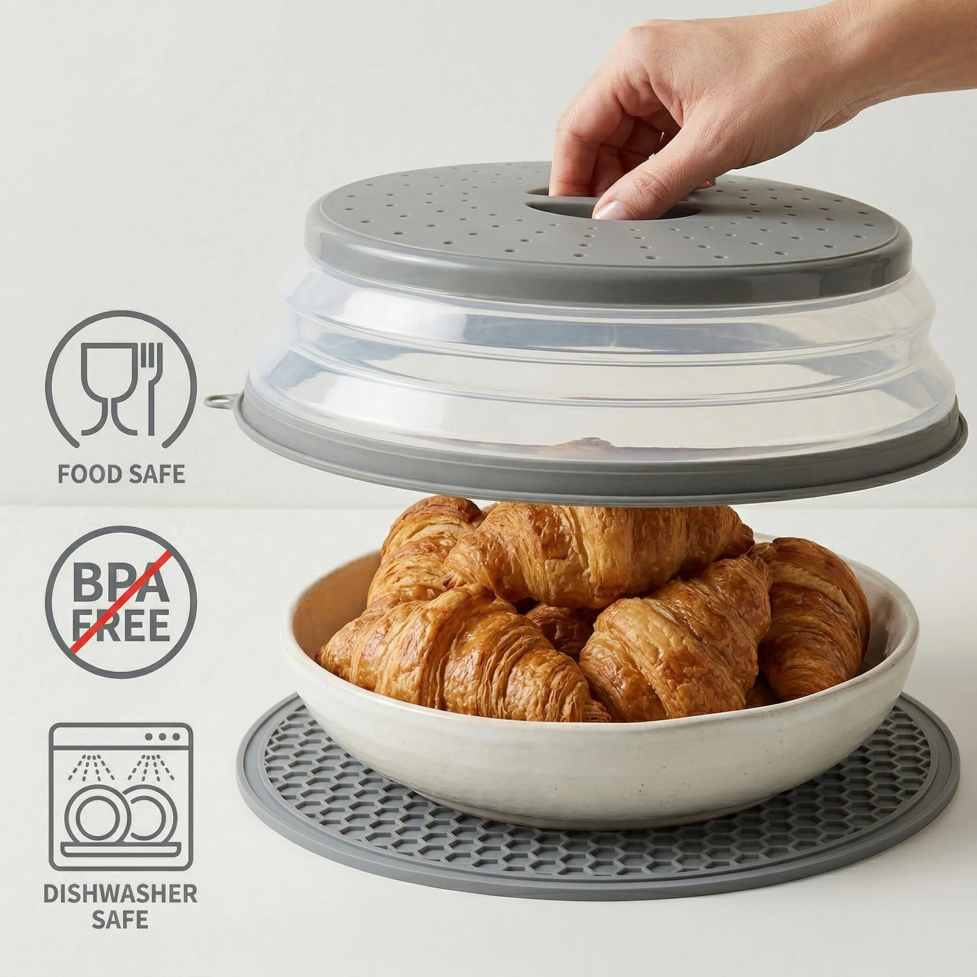 2 in 1, Microwave Splatter Cover for Food and Silicone Placemat, Collapsible and Vented Plate and Dish Cover, BPA Free Splatter Guard Lid