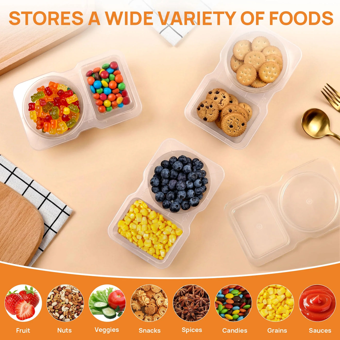 20 Sets Reusable Snack Containers with Lids, 2 Compartment Snack Containers for Food Storage and Meal Prep, Travel Snacks, Leakproof, Split-proof