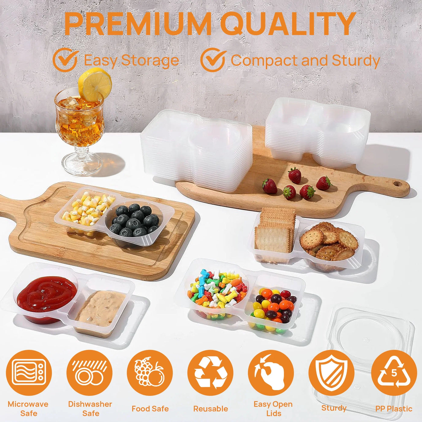 20 Sets Reusable Snack Containers with Lids, 2 Compartment Snack Containers for Food Storage and Meal Prep, Travel Snacks, Leakproof, Split-proof