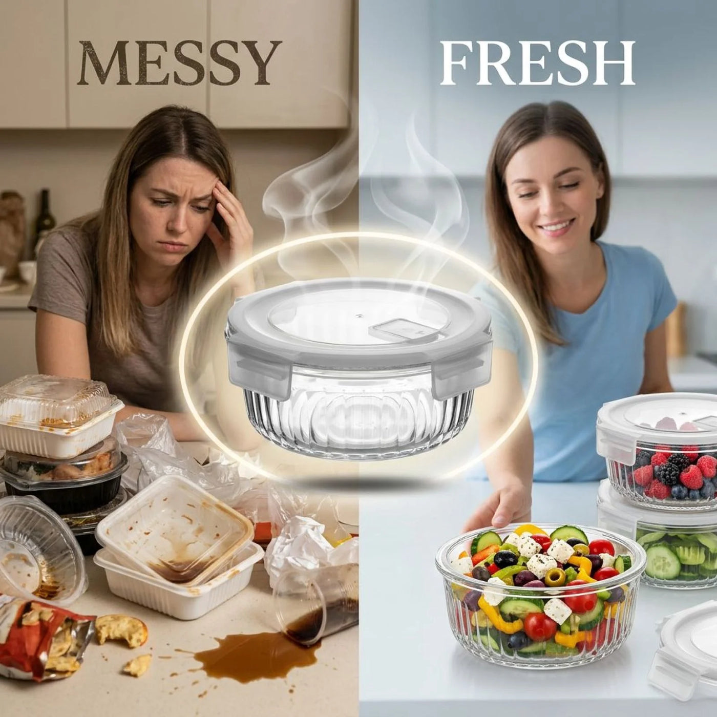 4-Piece Glass Lunch Box Set, Leakproof Borosilicate Food Storage Containers, Stackable, 14.2 Fl Oz 5.12 X 2.09 in