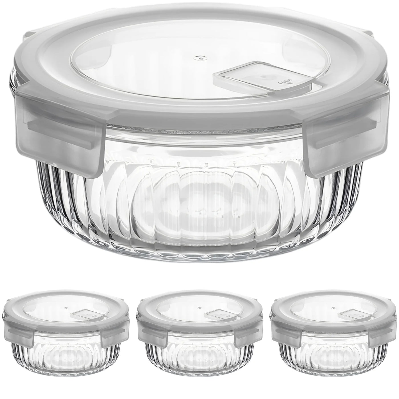 4-Piece Glass Lunch Box Set, Leakproof Borosilicate Food Storage Containers, Stackable, 14.2 Fl Oz 5.12 X 2.09 in