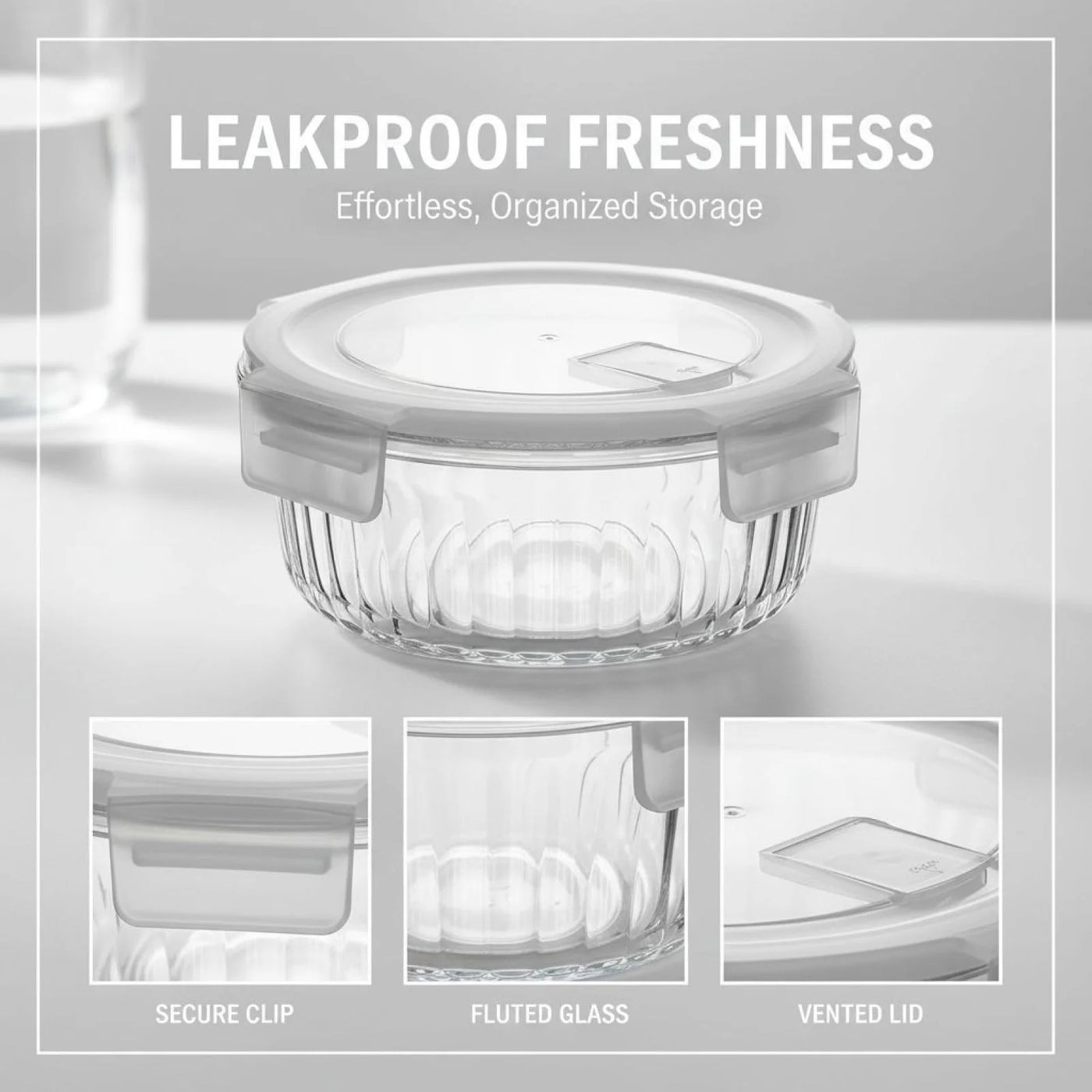 4-Piece Glass Lunch Box Set, Leakproof Borosilicate Food Storage Containers, Stackable, 14.2 Fl Oz 5.12 X 2.09 in