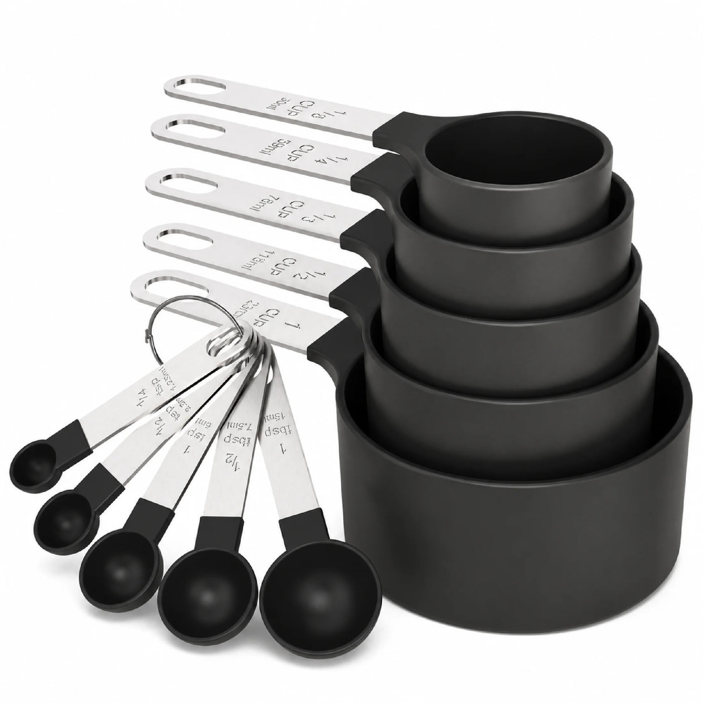 Measuring Cups Spoons Set Stainless Steel 10-Piece Black Nesting Stackable Food Grade Cooking Baking