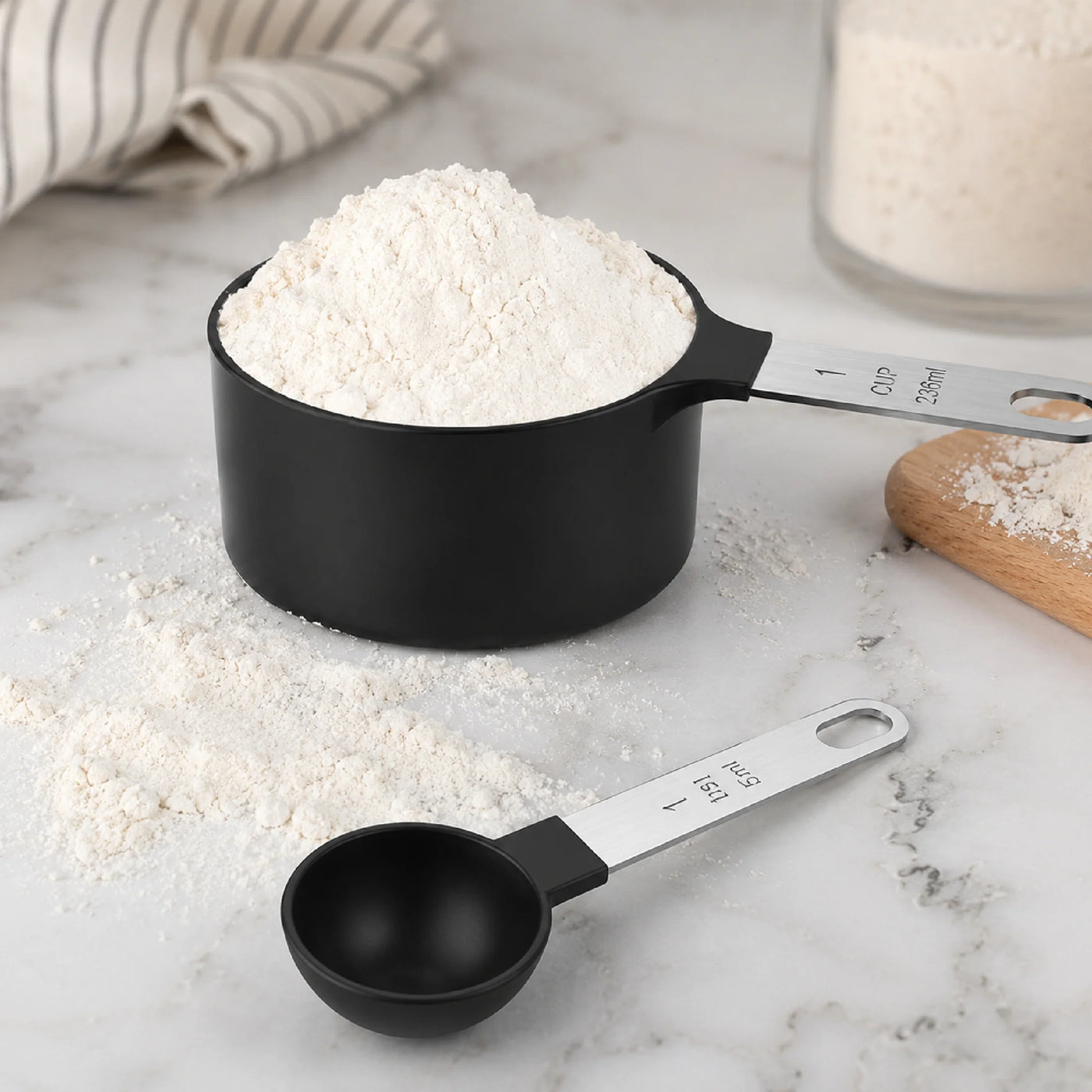 Measuring Cups Spoons Set Stainless Steel 10-Piece Black Nesting Stackable Food Grade Cooking Baking