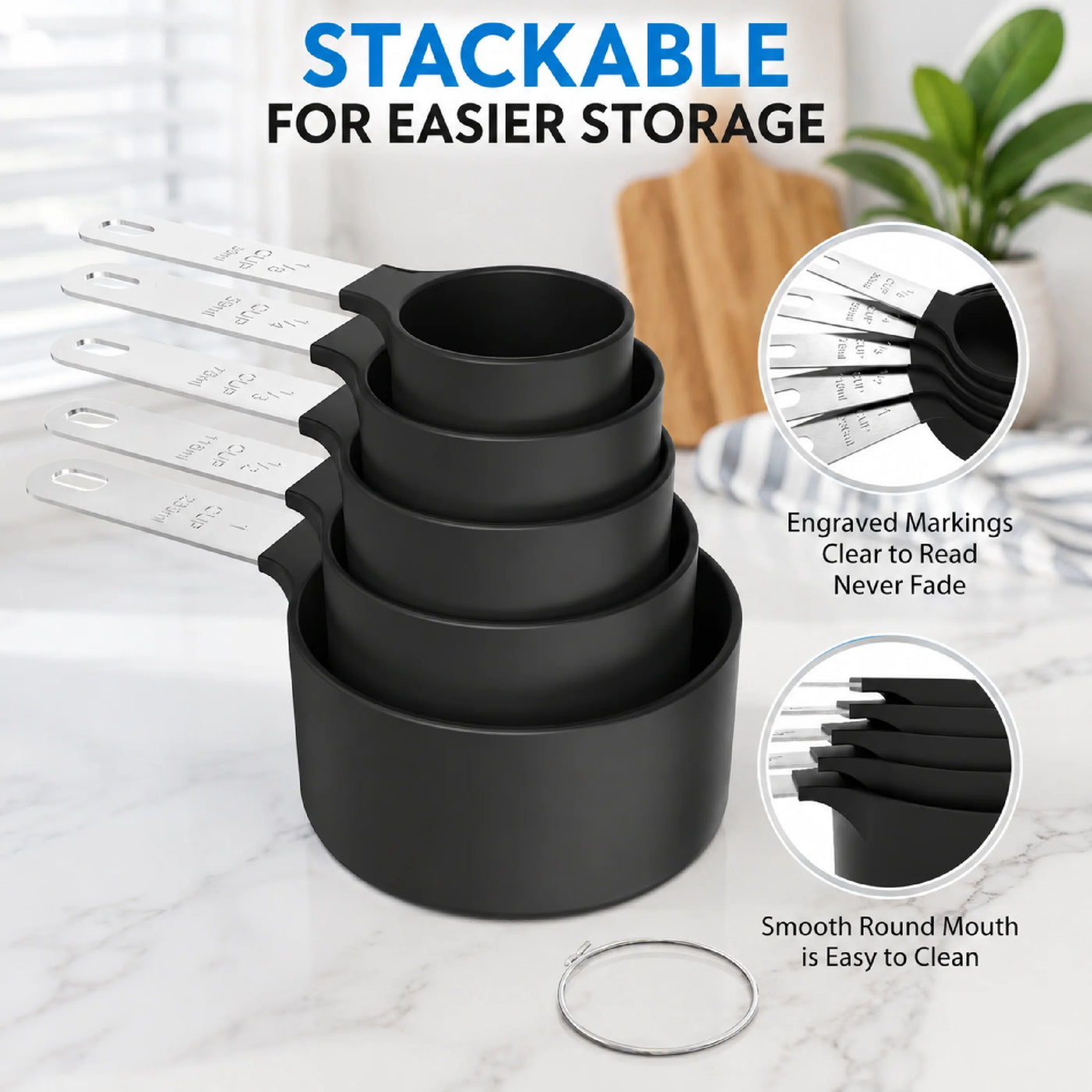 Measuring Cups Spoons Set Stainless Steel 10-Piece Black Nesting Stackable Food Grade Cooking Baking