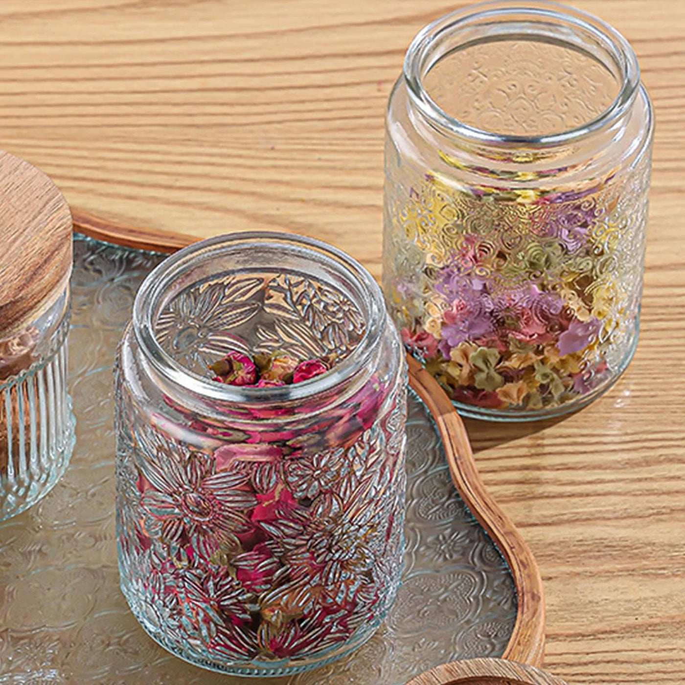 Glass Jars with Wooden Lids, 6-Pack 24 Oz Airtight Glass Food Storage Containers Sets for The Kitchen, Sugar Coffee Candy Spice Cookie Tea Pasta