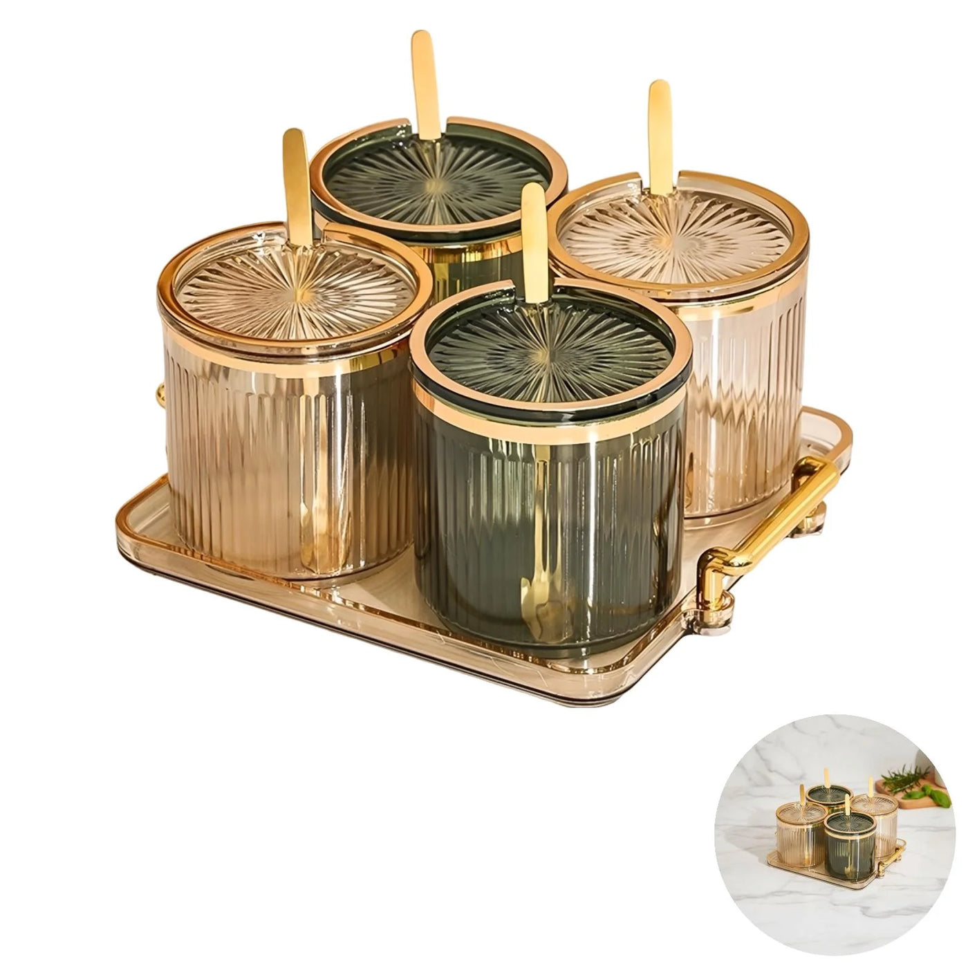 Acrylic Condiment Spice Jars Set, Clear Plastic Condiment Canisters, Seasoning Box with Lids and Spoons, Seasoning Box Set for Kitchen Counter