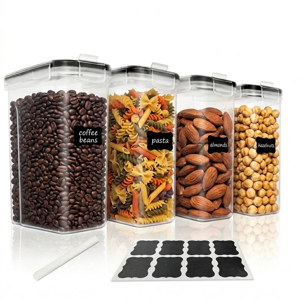 Airtight Food Storage Containers with Lids, 4-Piece BPA-FREE Plastic Meal Prep Containers and Kitchen Pantry Organization Canisters for Cereal