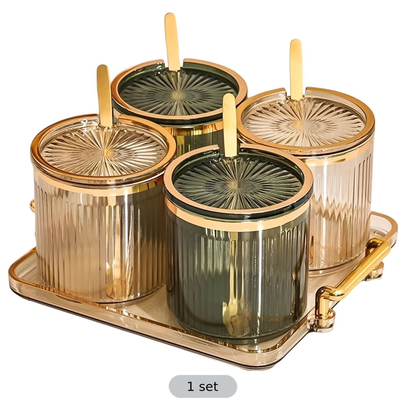 Acrylic Condiment Spice Jars Set, Clear Plastic Condiment Canisters, Seasoning Box with Lids and Spoons, Seasoning Box Set for Kitchen Counter