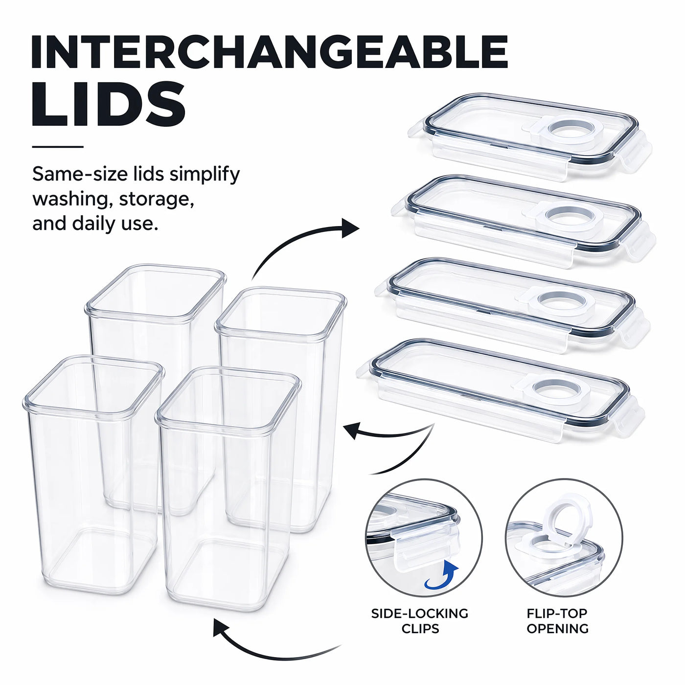 Airtight Food Storage Containers with Lids, 4-Piece BPA-FREE Plastic Meal Prep Containers and Kitchen Pantry Organization Canisters for Cereal