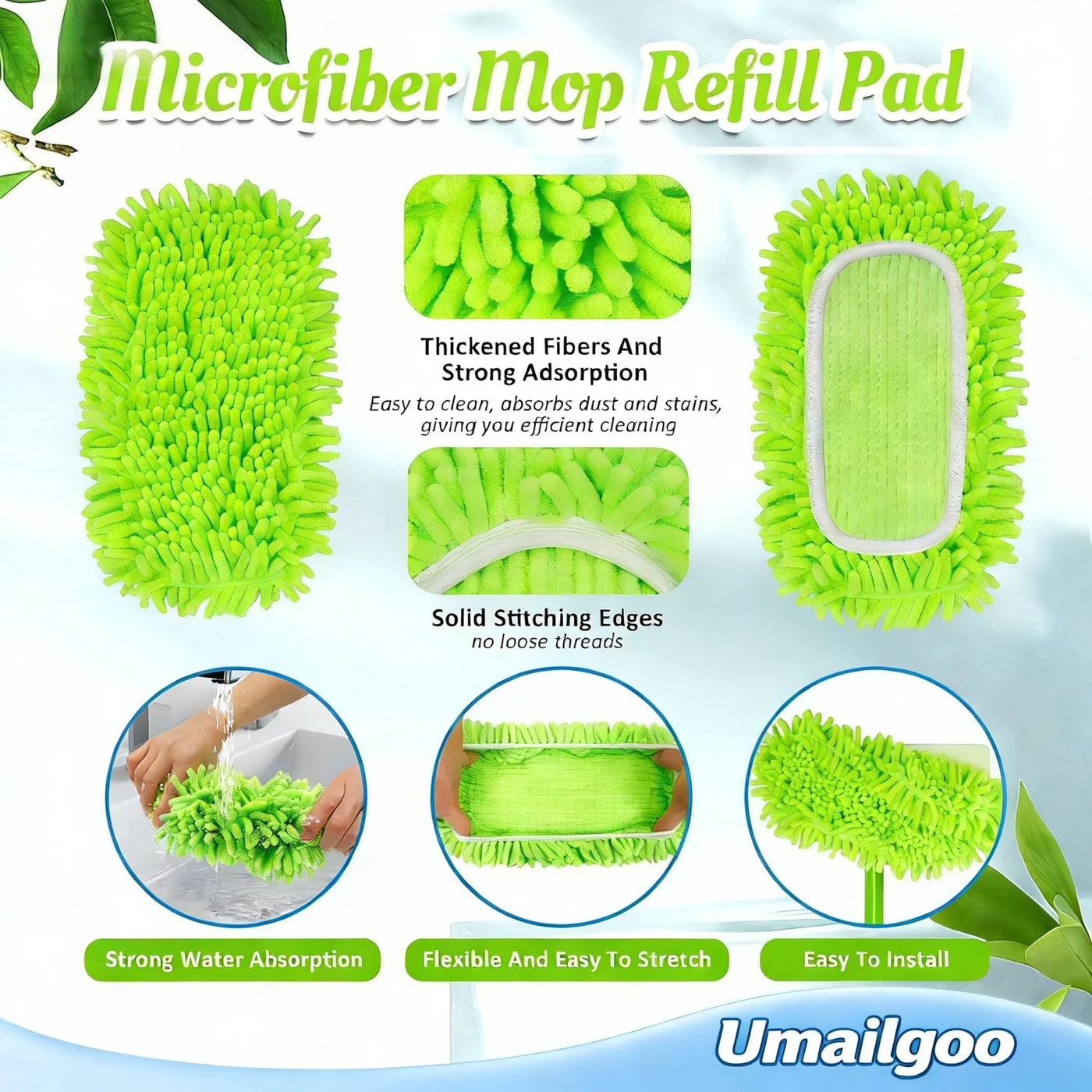 4-Piece Reusable Microfiber Mop Pads Compatible with Sweeper Mop, Replacement Wet Mopping Pad Refills and Washable Dry Sweeping Cloths for