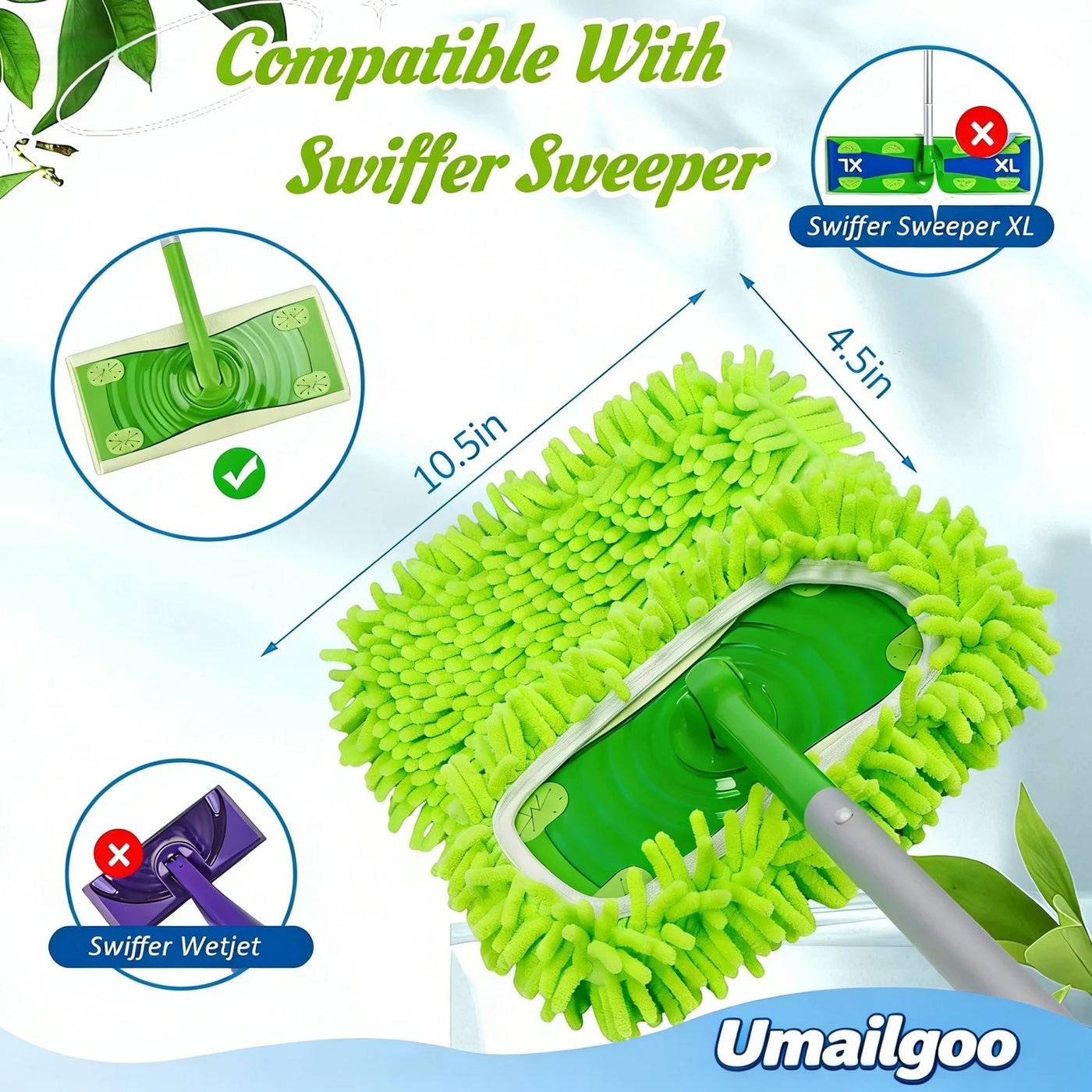 4-Piece Reusable Microfiber Mop Pads Compatible with Sweeper Mop, Replacement Wet Mopping Pad Refills and Washable Dry Sweeping Cloths for