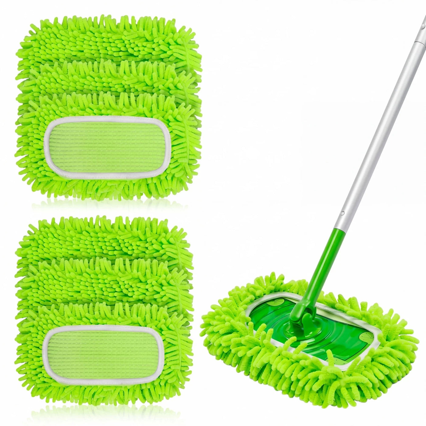 4-Piece Reusable Microfiber Mop Pads Compatible with Sweeper Mop, Replacement Wet Mopping Pad Refills and Washable Dry Sweeping Cloths for