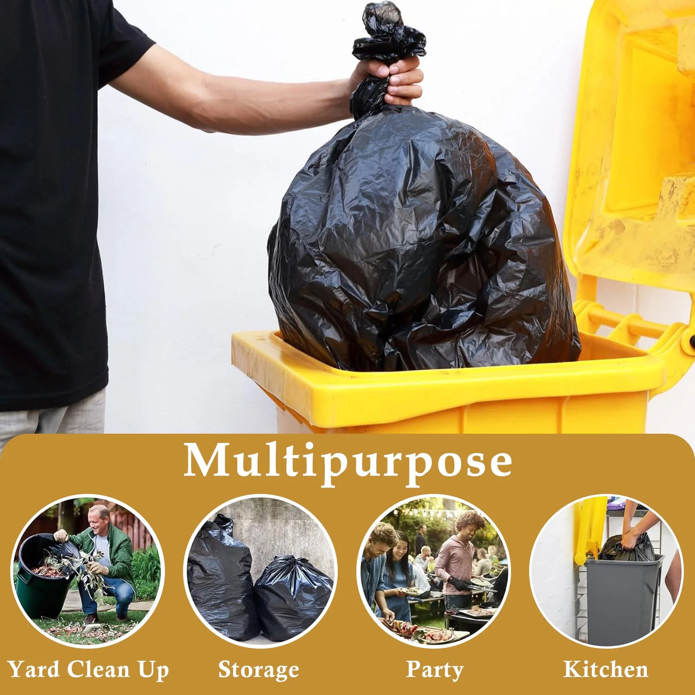 (3-pack) 55 Gallon Trash Bags (50 Count)1.5 Mil, Heavy Duty Outdoor Garbage Bags for Office, Waste, and Storage Use