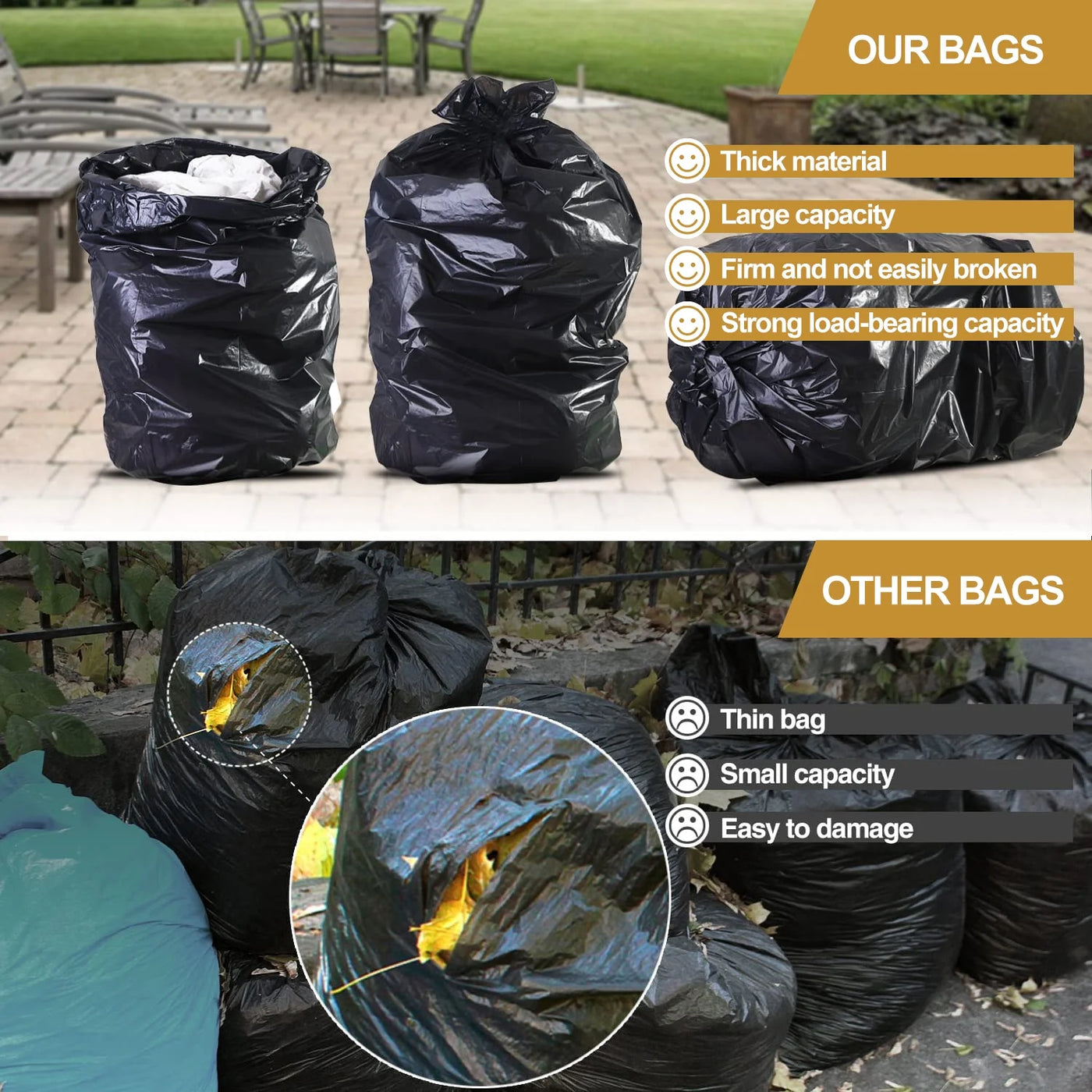 (3-pack) 55 Gallon Trash Bags (50 Count)1.5 Mil, Heavy Duty Outdoor Garbage Bags for Office, Waste, and Storage Use