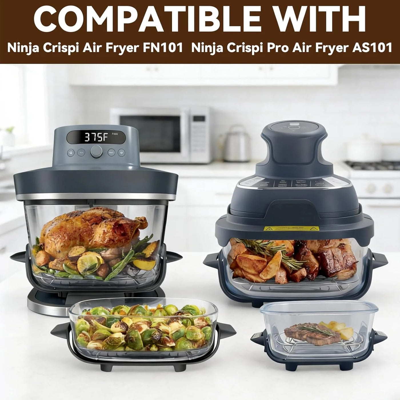 2-Piece Crisper Stainless Steel Rack Compatible with Glass Air Fryer, Air Fryer Accessories for Crispi Air Fryer Fn101 Crispi Pro Air Fryer As101