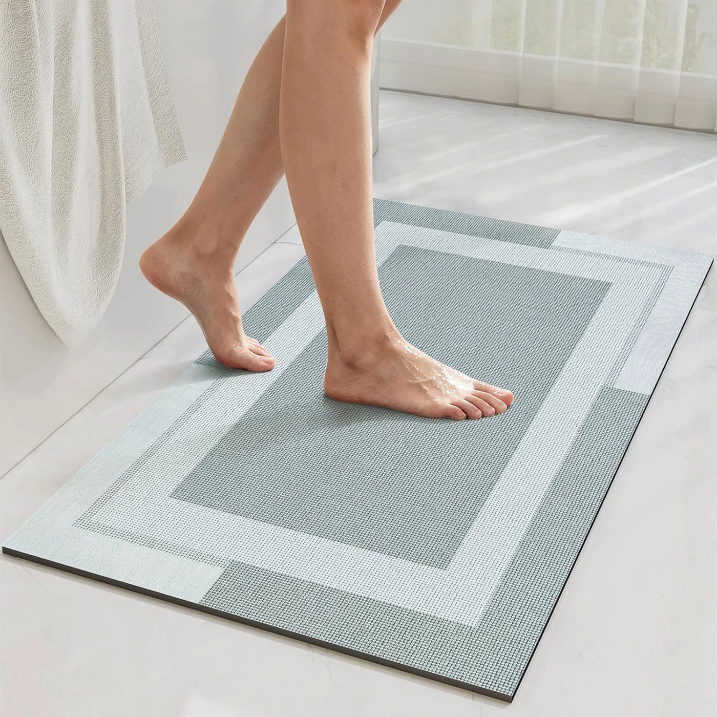 Non Slip Bath Mat Quick Dry Super Absorbent 16x24in Gray Bathroom Shower Kitchen Rug, for Everyday Home Kitchen Cooking, Storage and Organization