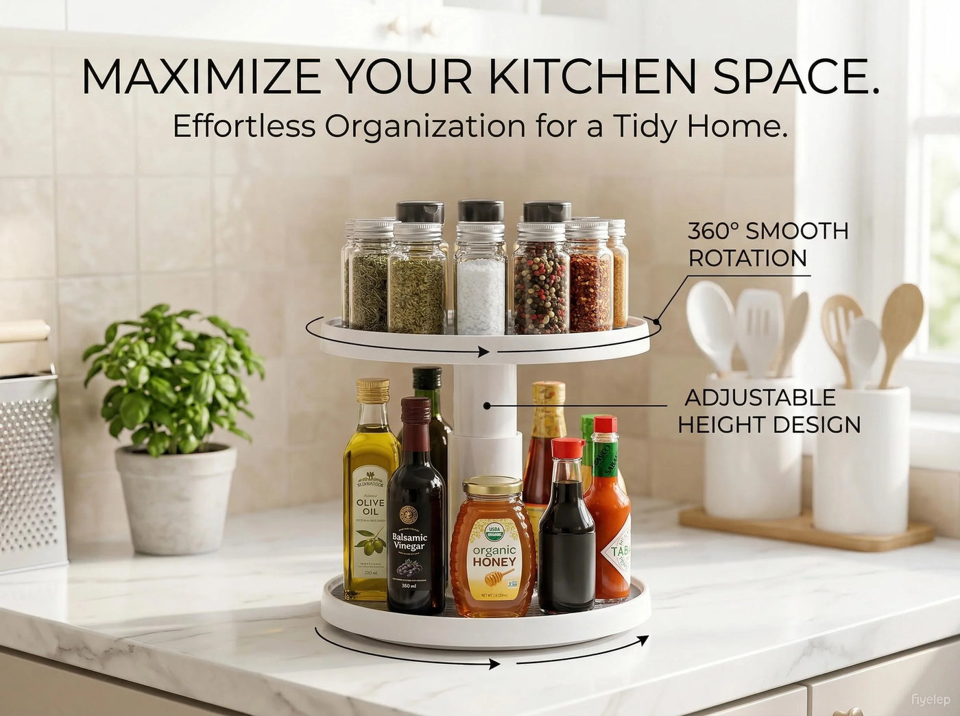 2 Tier Lazy Susan Turntable Organizer 10'' Rotating Spice Rack Organization for Cabinet, Kitchen, Pantry, Countertop, Bathroom, Vanity