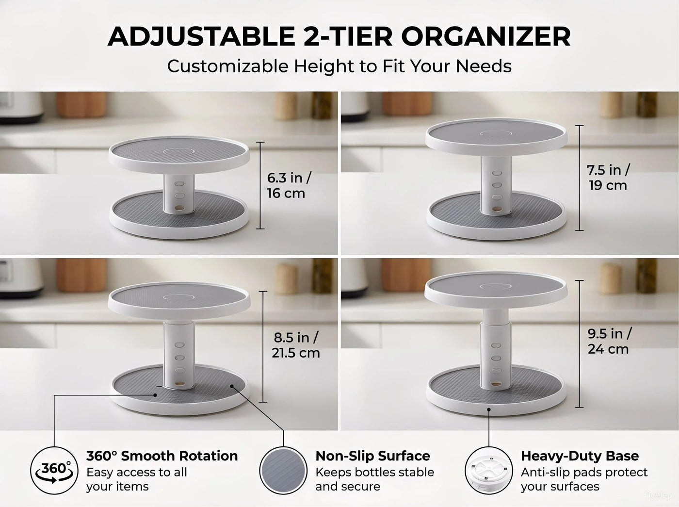 2 Tier Lazy Susan Turntable Organizer 10'' Rotating Spice Rack Organization for Cabinet, Kitchen, Pantry, Countertop, Bathroom, Vanity