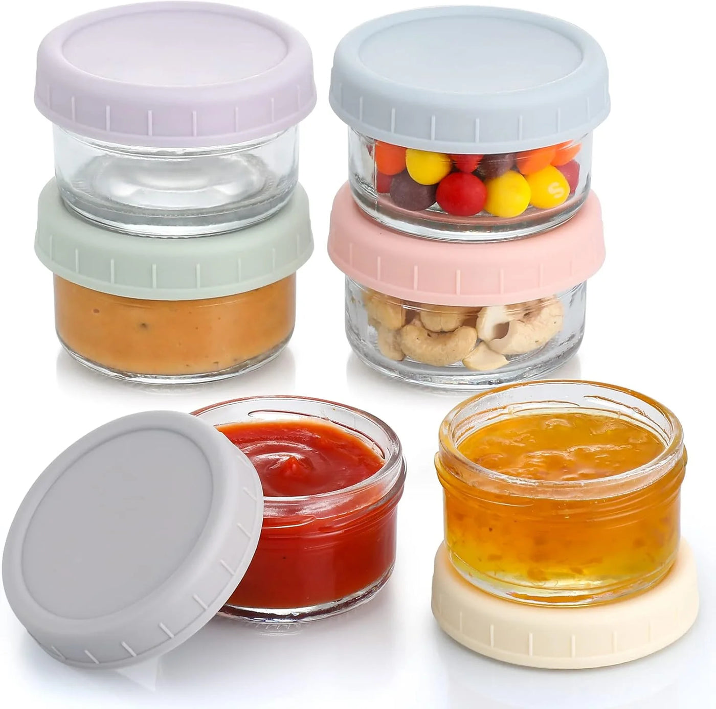 6-Pack Salad Dressing Container to Go, 2.7 Oz Glass Small Condiment with Lids, Dipping Sauce Cups Set, Leakproof Reusable for Lunch Box Work Trip