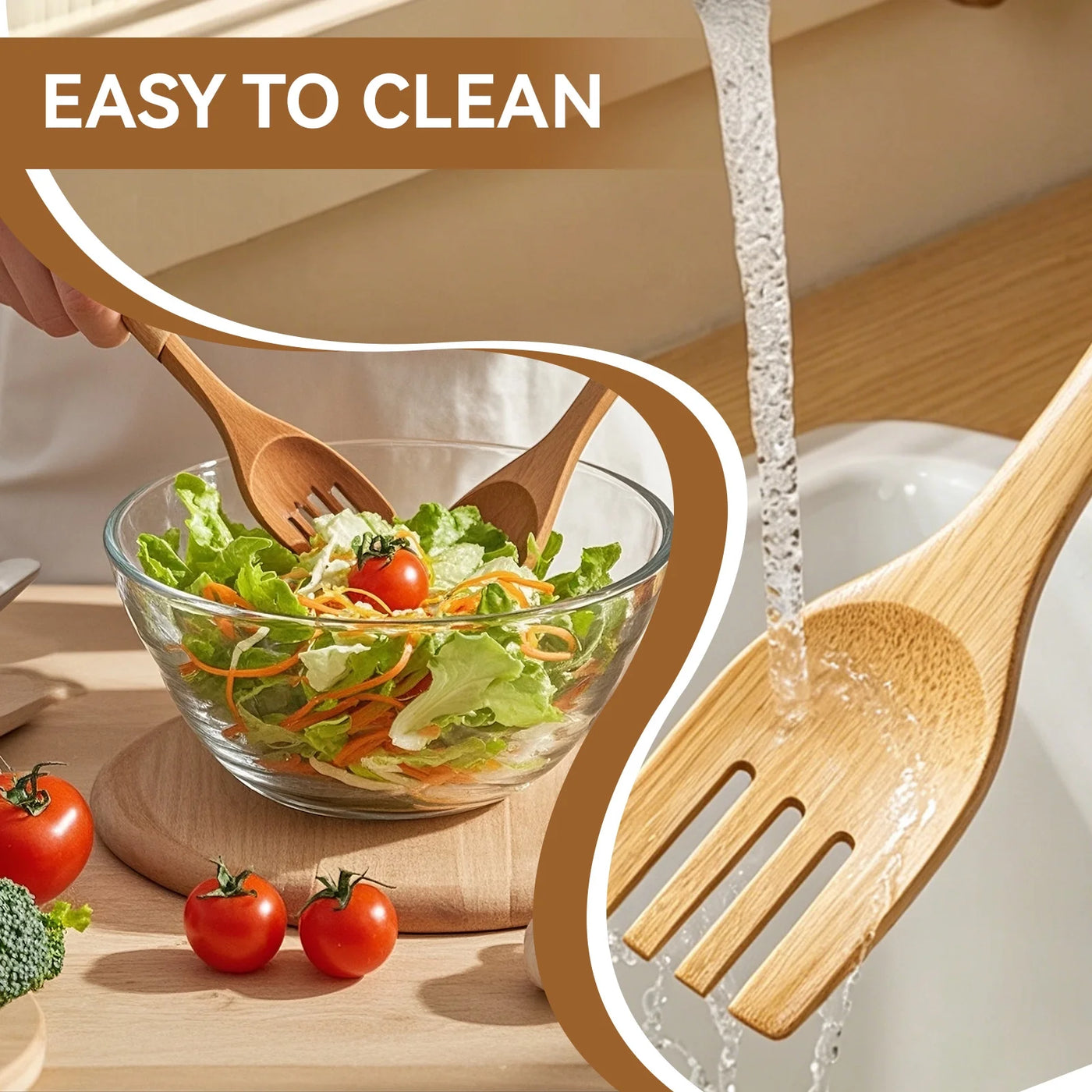 6-Piece Wooden Cooking Utensil Set, Wooden Spoons for Cooking, Natural Banboo Spatula Spoon Utensils Set for Kitchen Cookware, Heat Resistant