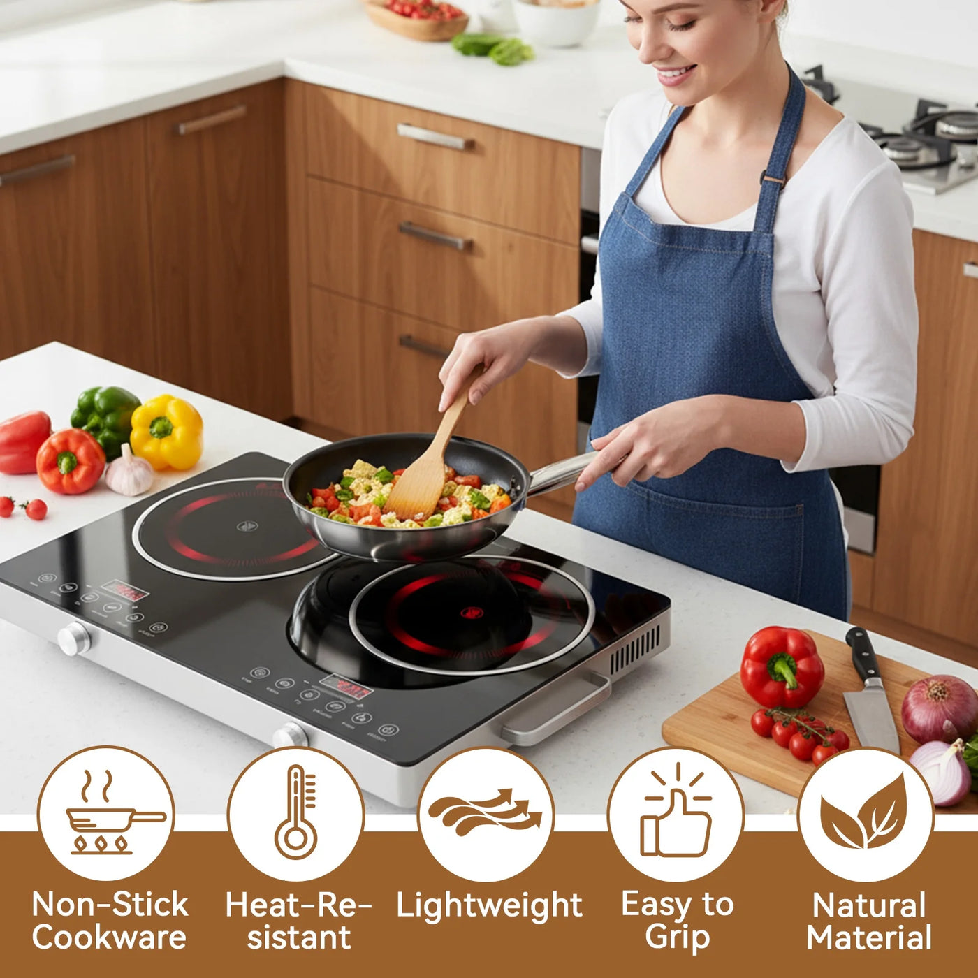 6-Piece Wooden Cooking Utensil Set, Wooden Spoons for Cooking, Natural Banboo Spatula Spoon Utensils Set for Kitchen Cookware, Heat Resistant
