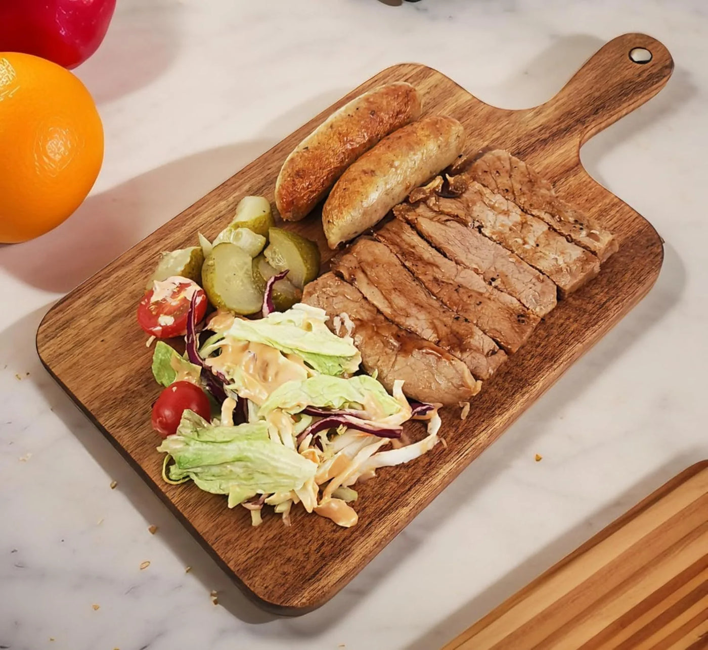 Wooden Cutting Boards for Kitchen, Charcuterie Boards Decorative, Acacia Cutting Boards with Handle, Serving Tray for Cheese Meat Fruit Pizza Bread