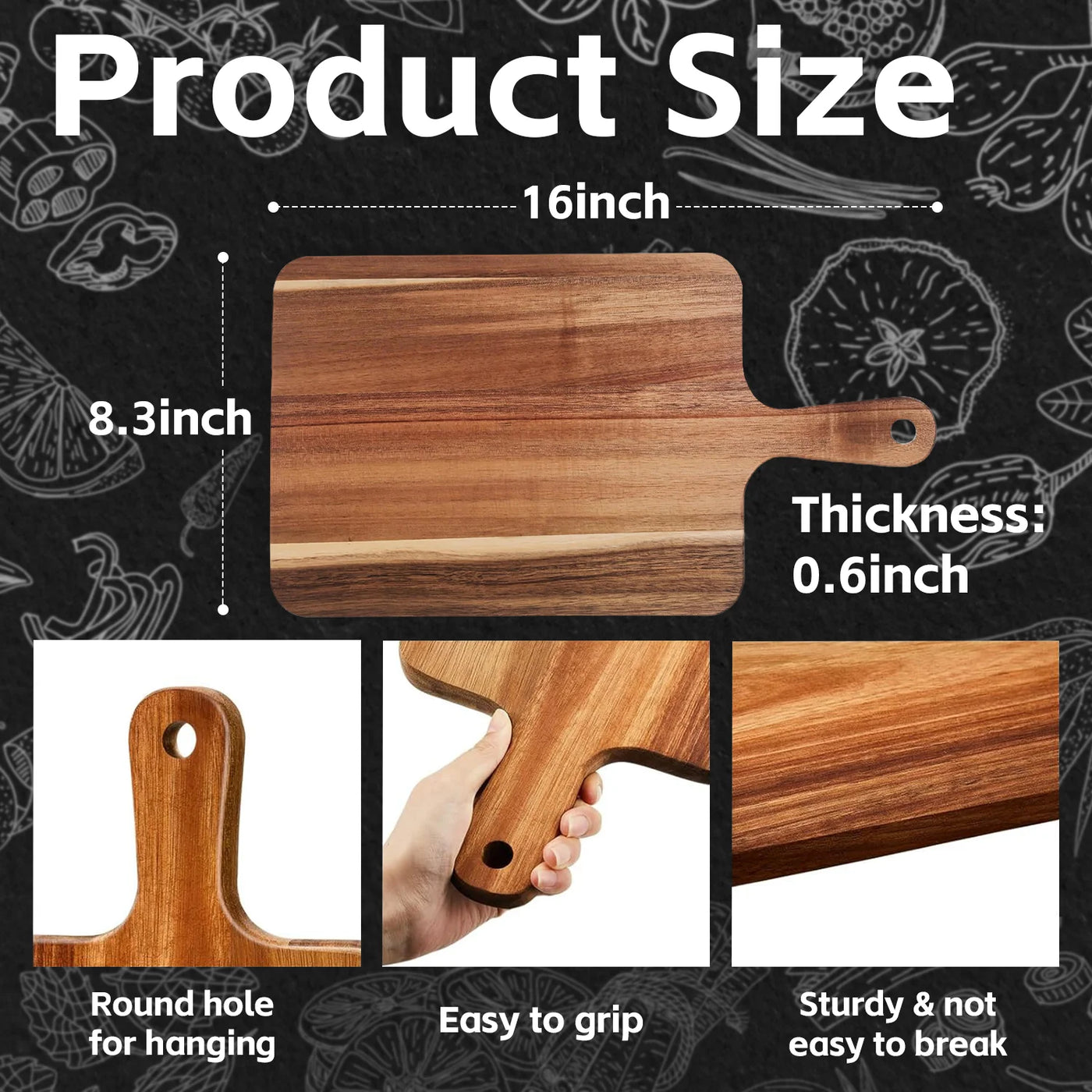 Wooden Cutting Boards for Kitchen, Charcuterie Boards Decorative, Acacia Cutting Boards with Handle, Serving Tray for Cheese Meat Fruit Pizza Bread