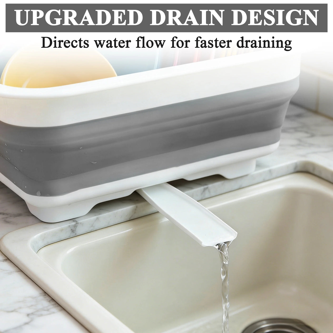 Dish Drying Rack, Portable 4-Compartment Dish Drainer with Drainboard, Utensil and Plate Organizer, Space-saving Kitchen Storage Tray for Counter, RV