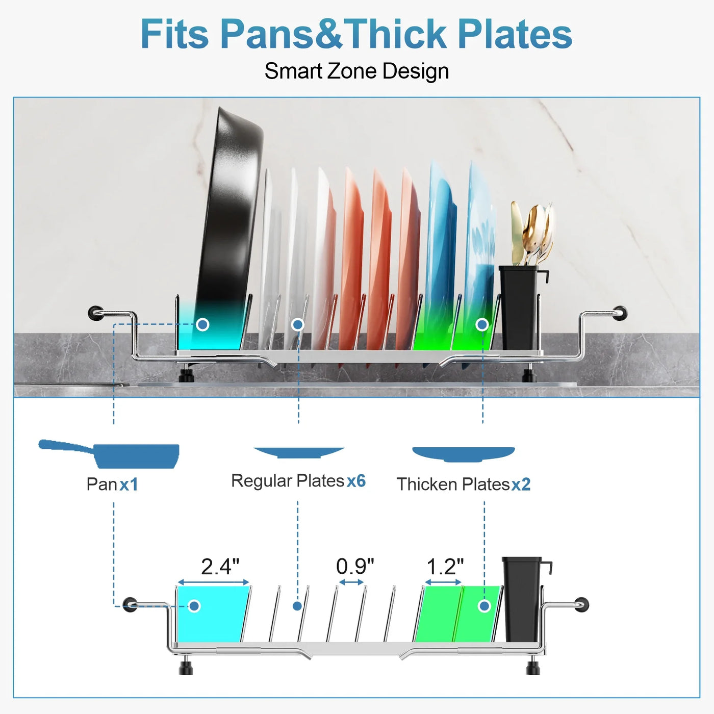 Small Dish Drying Rack for Counter or Over Sink, Stainless Steel Expandable Dish Drainer with Drain Board and 360° Swivel Drain Spout for Rv, Camper
