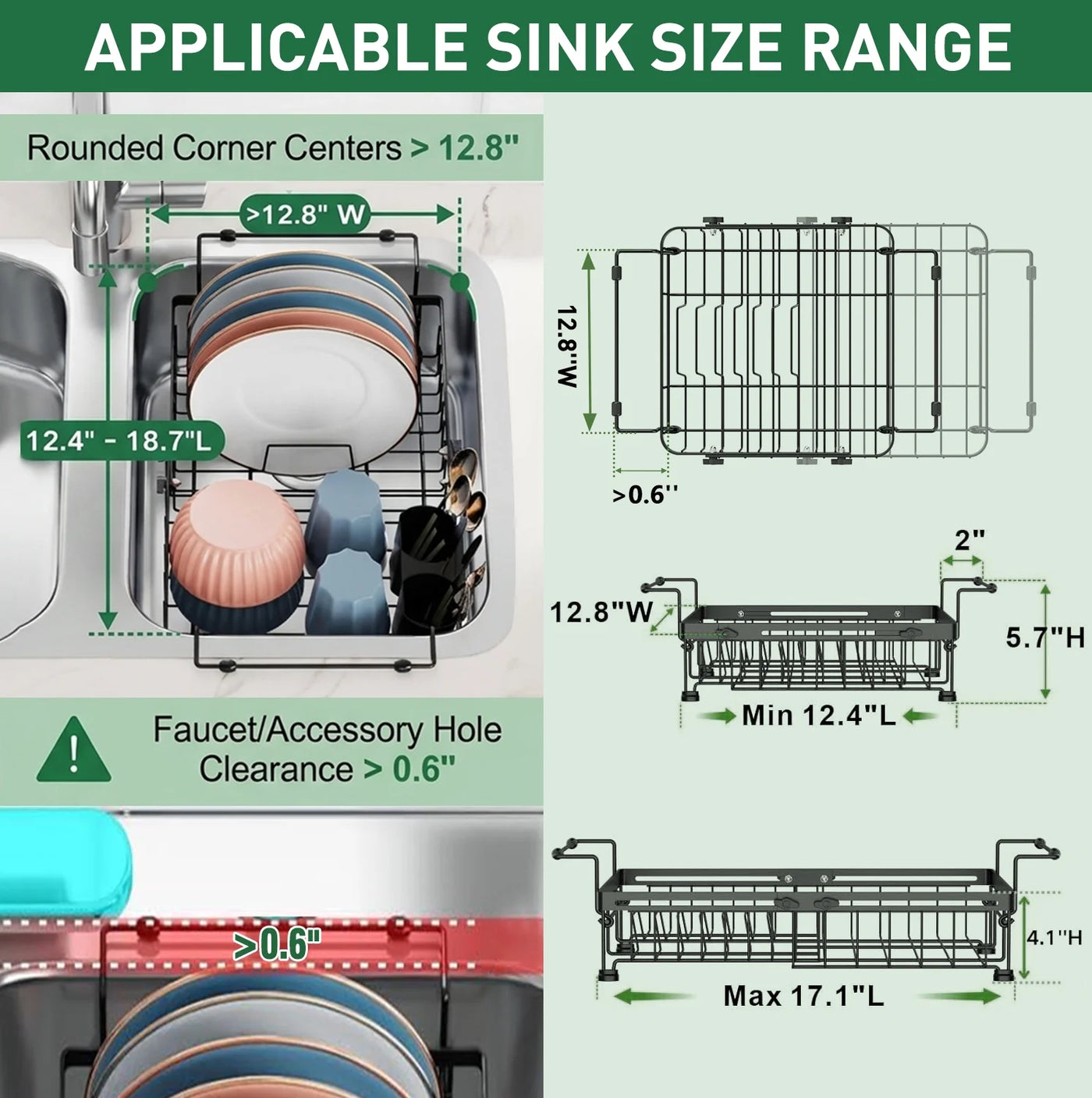 Dish Drying Rack in Sink, Expandable Stainless Steel Dish Rack Over The Sink, Kitchen Sink Drain Strainer with Cutlery Holder