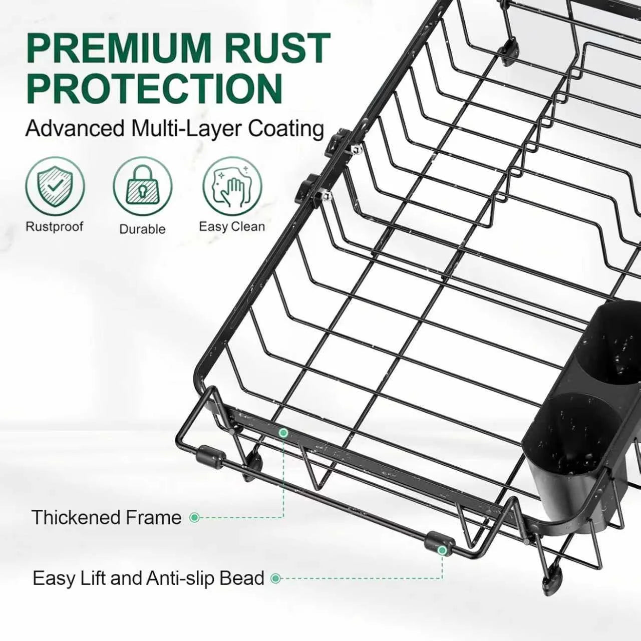 Dish Drying Rack in Sink, Expandable Stainless Steel Dish Rack Over The Sink, Kitchen Sink Drain Strainer with Cutlery Holder