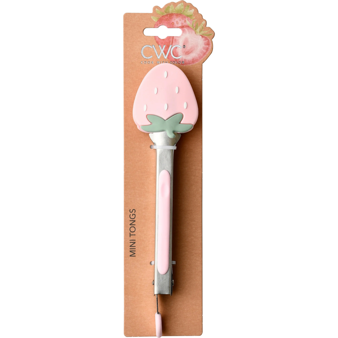 Cook with Color Mini Silicone Tongs, Stainless Steel Heat-resistant Food Tongs for Appetizers, Strawberry