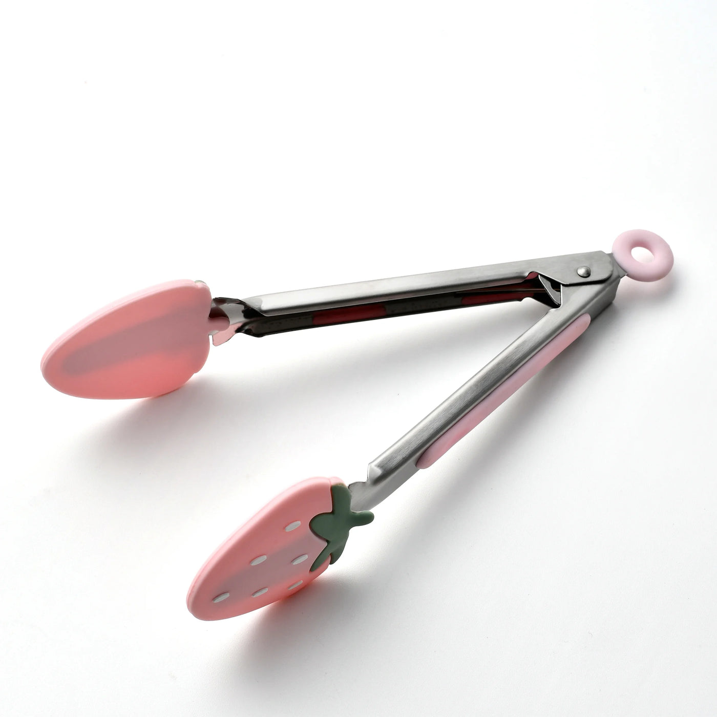 Cook with Color Mini Silicone Tongs, Stainless Steel Heat-resistant Food Tongs for Appetizers, Strawberry