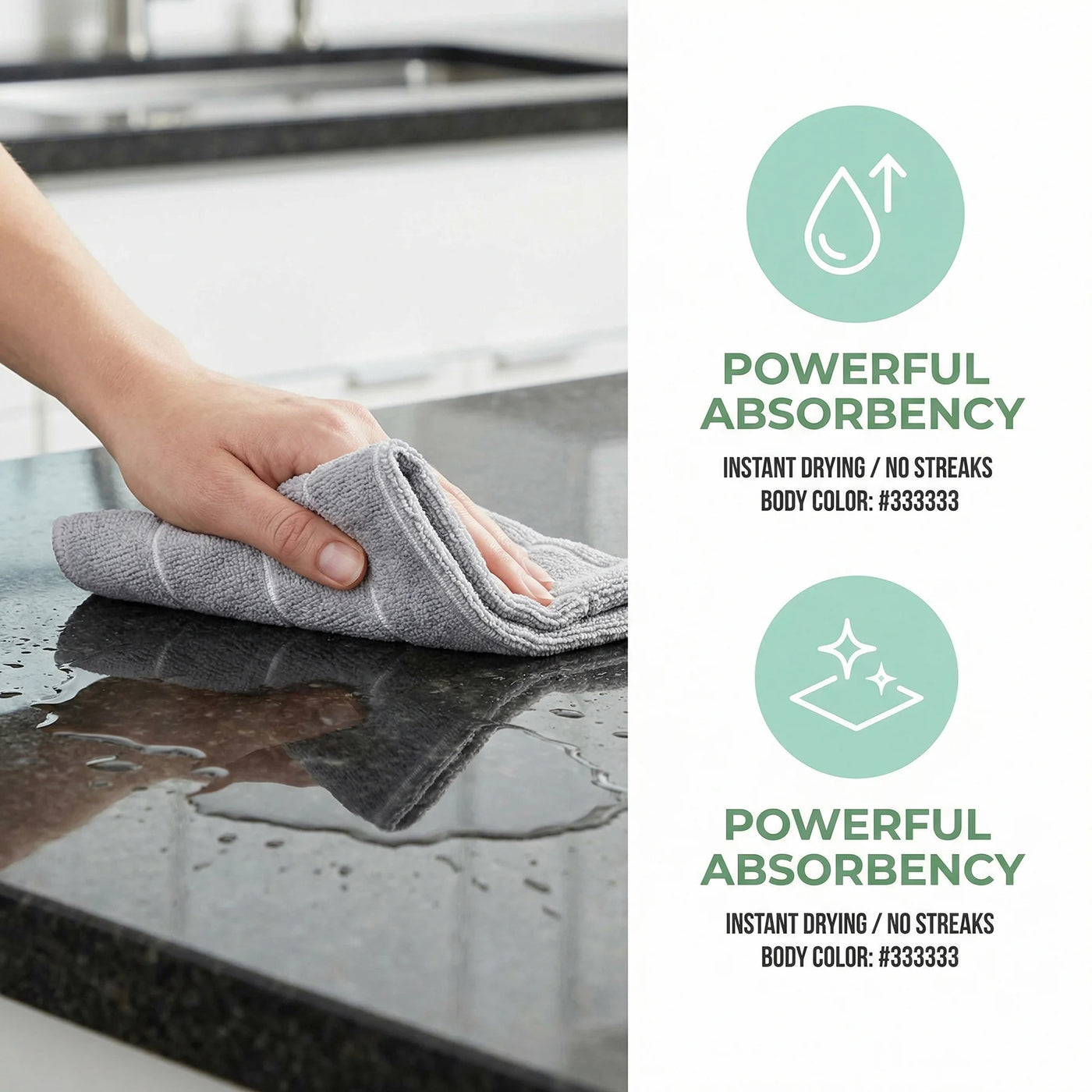 6-Piece Microfiber Absorbent Striped Cleaning Cloths Grey 12" X 12", for Drying Dishes, Wiping Counters and Everyday Kitchen Cleaning