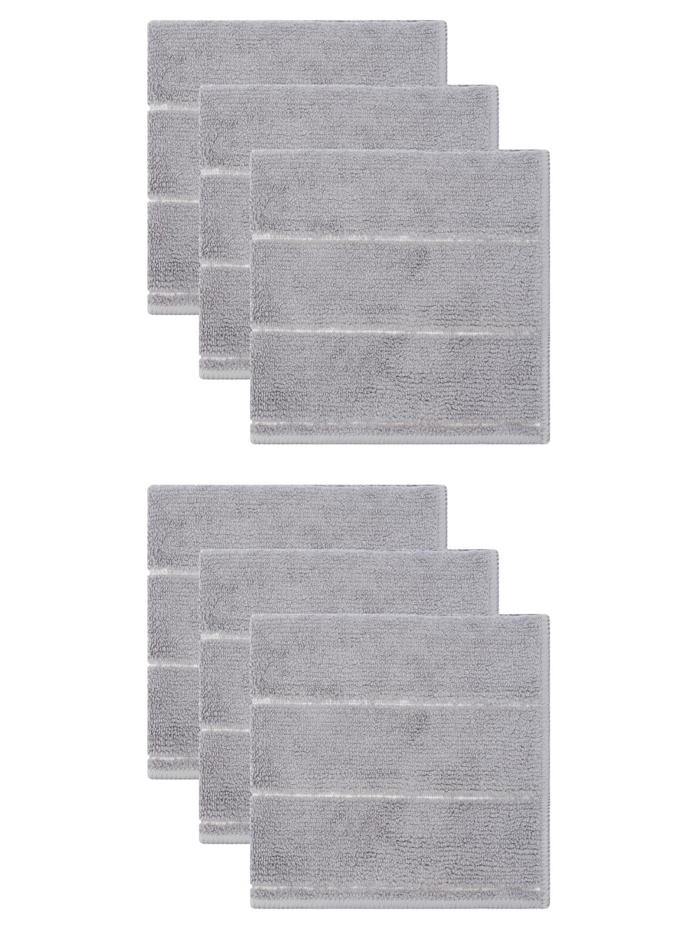 6-Piece Microfiber Absorbent Striped Cleaning Cloths Grey 12" X 12", for Drying Dishes, Wiping Counters and Everyday Kitchen Cleaning