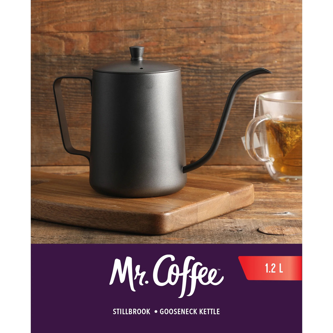 Coffee Stillbrook 1.2 L Black Gooseneck Tea Kettle, for Everyday Home Kitchen Cooking, Storage and Organization