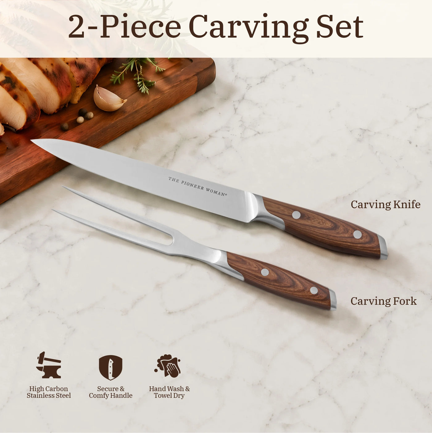 2-Piece Stainless Steel Carving Set, for Everyday Home Kitchen Cooking, Storage and Organization, Durable Design for Daily Home Use