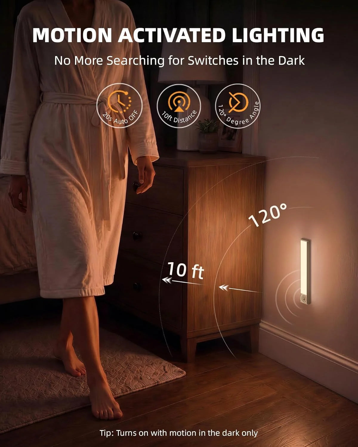 Mikhai 16inch Under Cabinet Lighting, 2-Pack Rechargeable Motion Sensor Light Indoor, 5 Levels Dimmable Magnetic Closet Lights