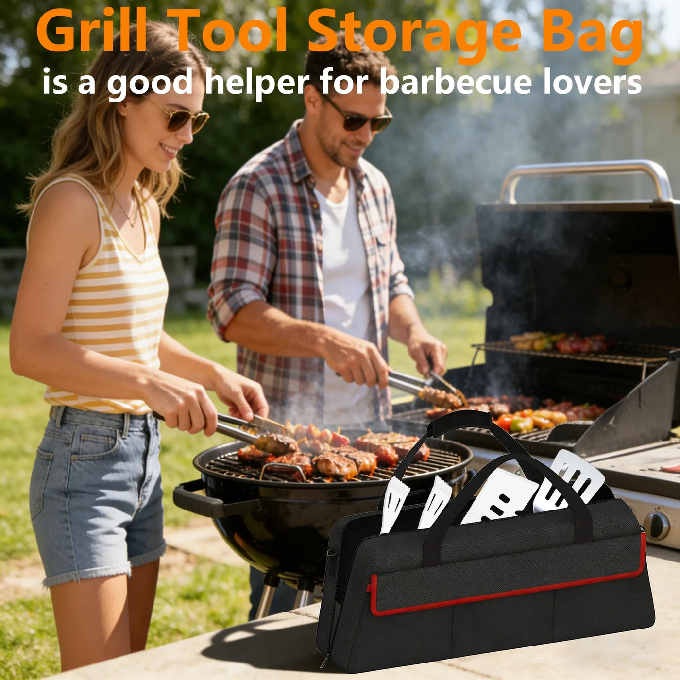 Grill Tool Storage Bag, Grill Utensil Storage Bag for Barbecue Tool Up to 22", Bbq Utensil Storage Caddy with Pockets, Bag Only