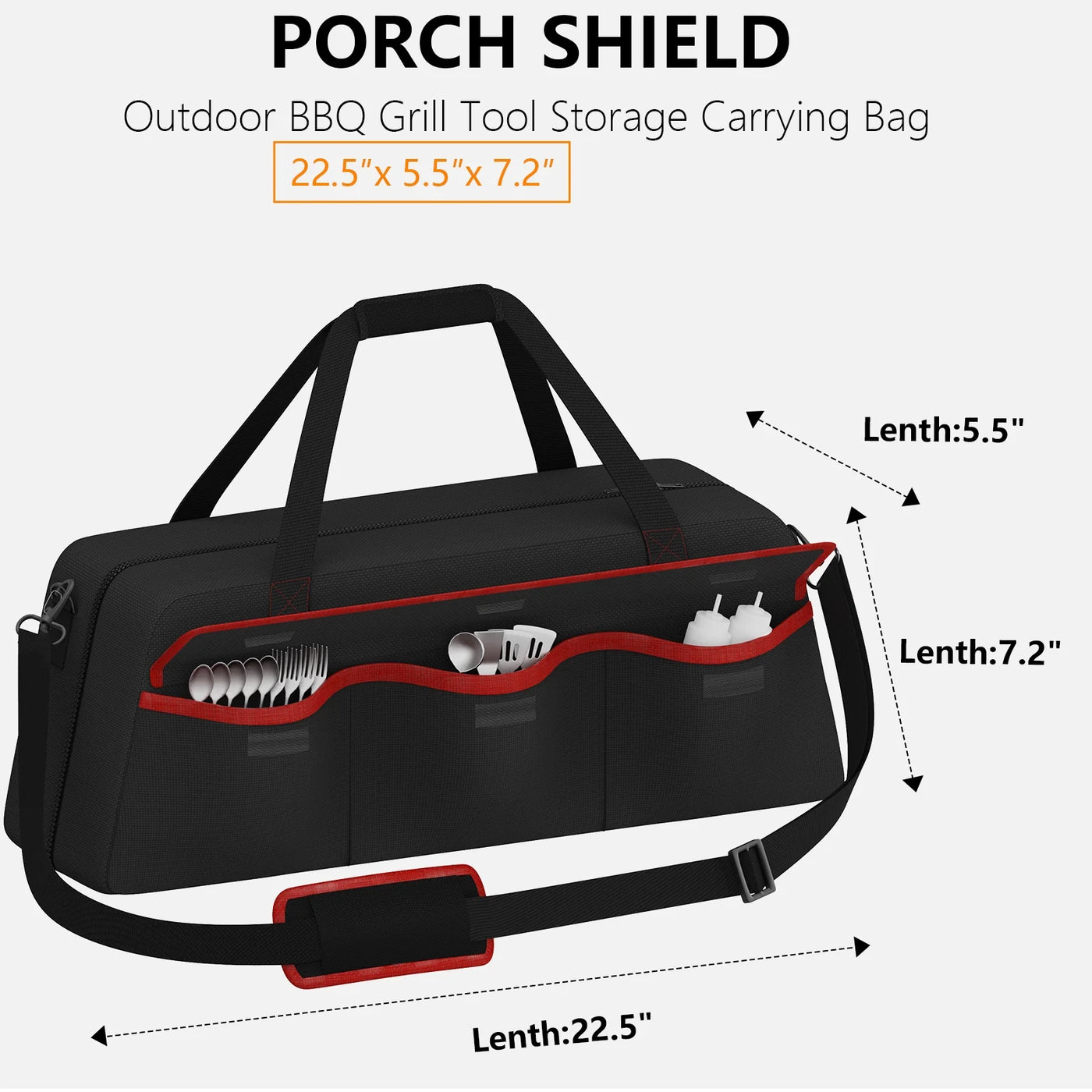 Grill Tool Storage Bag, Grill Utensil Storage Bag for Barbecue Tool Up to 22", Bbq Utensil Storage Caddy with Pockets, Bag Only