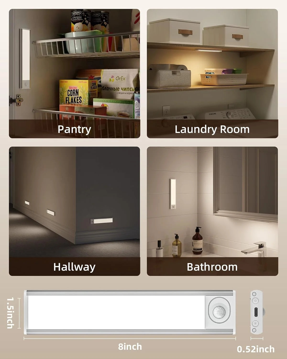 Mikhai 16inch Under Cabinet Lighting, 2-Pack Rechargeable Motion Sensor Light Indoor, 5 Levels Dimmable Magnetic Closet Lights