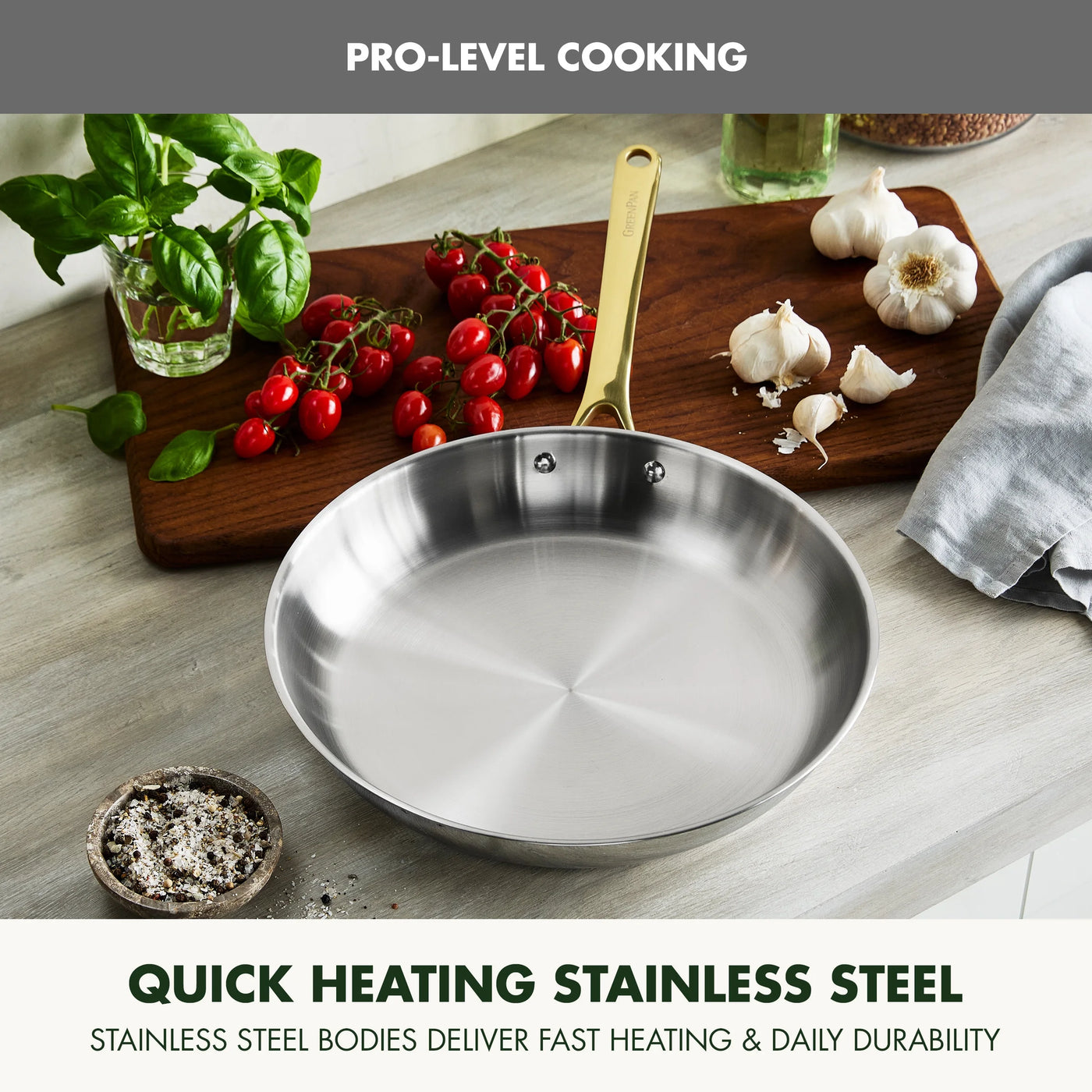 12" Stainless Steel Uncoated Frying Pan Skillet, Silver, for Frying, Boiling and Everyday Home Cooking