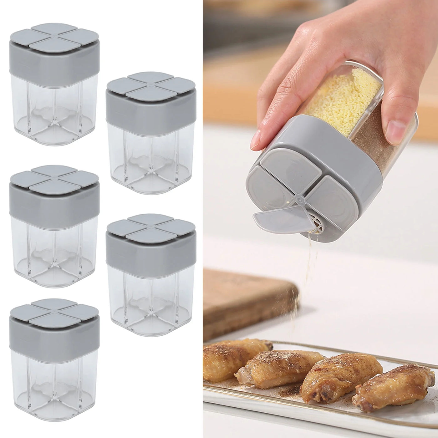 M Buder 5-Piece 4 in 1 Spice Container Set Seasoning Shaker Dispenser with Sealed Lids Space Saving Organizer Storage Box for Home Kitchen Restaurant