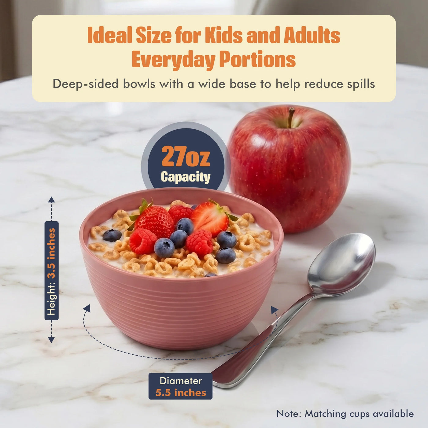 27 Oz Deep Plastic Bowls Set of 6 Unbreakable Stackable Bright, for Everyday Home Kitchen Cooking, Storage and Organization